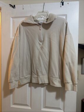 PINK Victoria's oversized Secret Cream Half-Zip Fleece Pullover - pink ski club